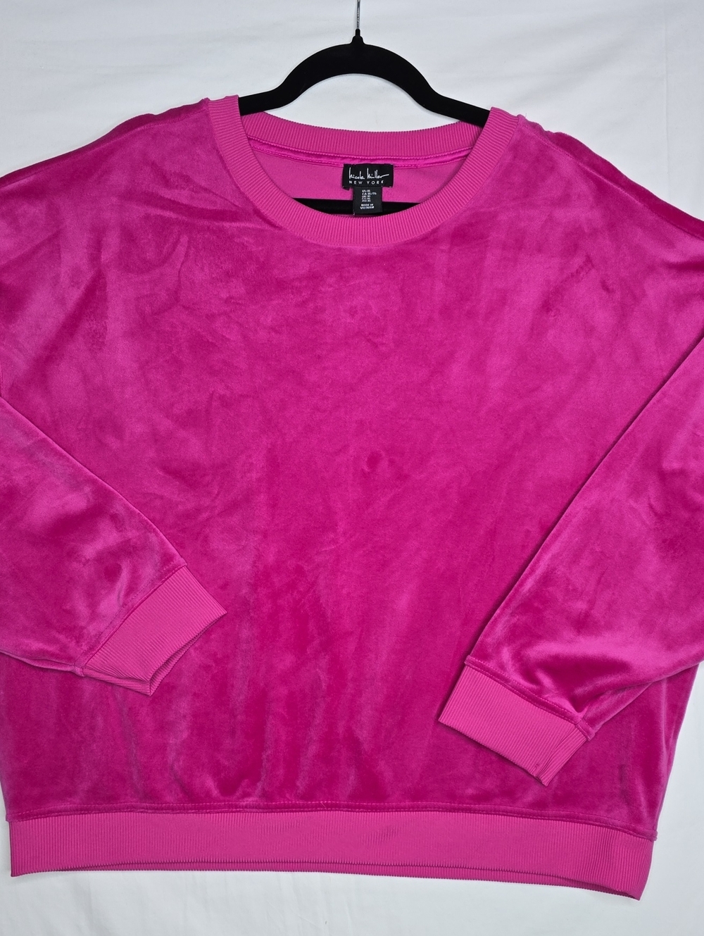 Velour Crewneck Sweater in Bright Fuchsia - Women